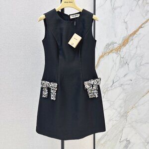 Miu Miu New Rhinestone Bow Sleeveless Dress